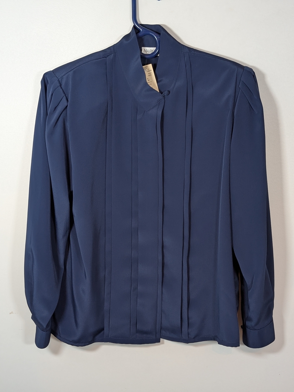 Marlis Navy Pleated Front Long Sleeve Blouse